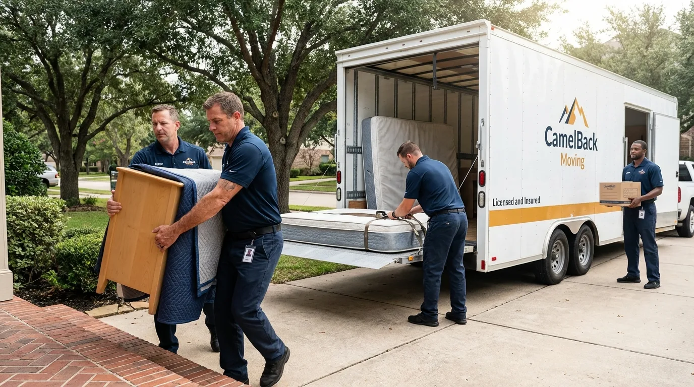 Crew loading residential truck for cross-state move from Placitas, NM