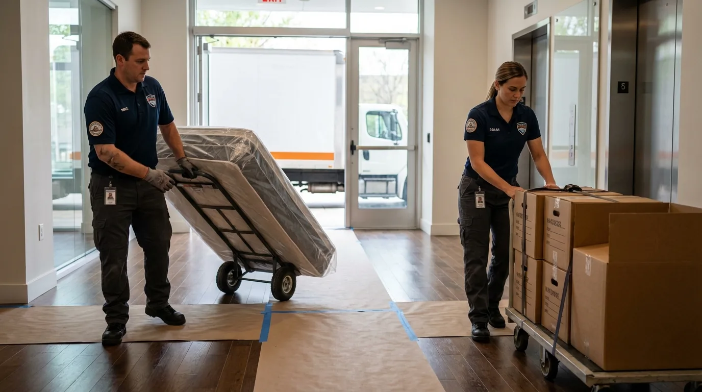 Professional apartment movers loading elevator in Placitas, NM